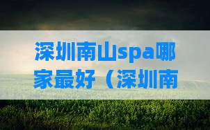 深圳南山spa哪家最好（深圳南山休闲会所推荐）